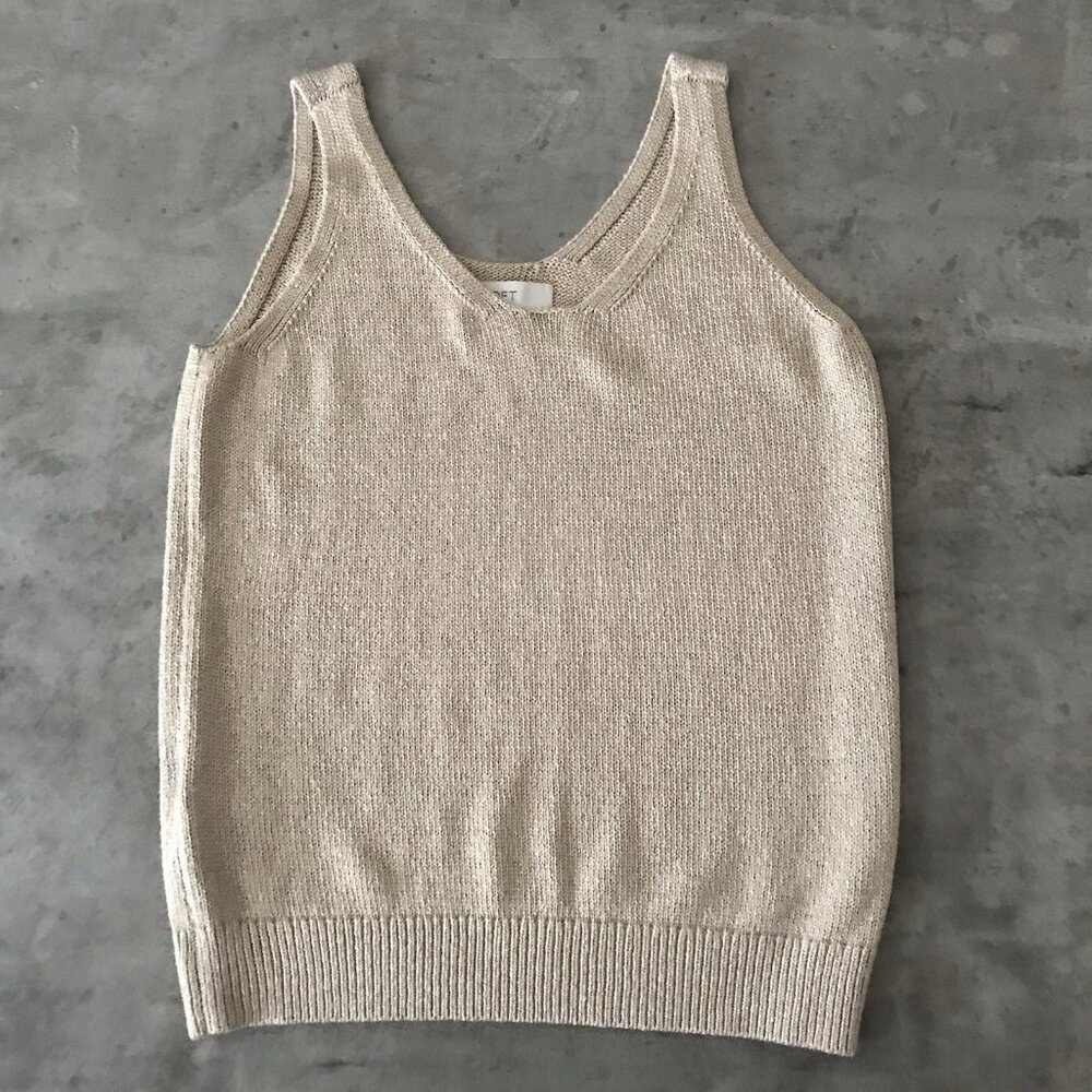 LOFT Top Womens Medium Sleeveless Sweater Knit Beige Coastal Preppy Casual Tank